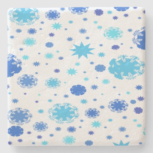 Blaue Sterne und Schneeflocken Weihnachten Steinuntersetzer (Vorderseite)