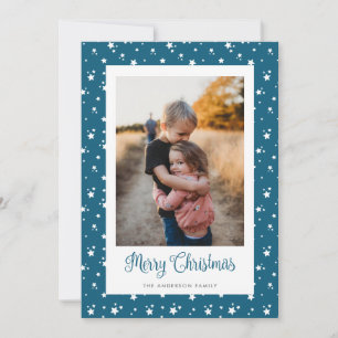 Blaue Sternen-Foto-Weihnachtskarten Feiertagskarte