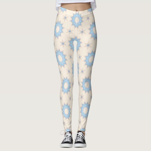 Blaue Sternenexplosion-Geometrie Leggings (Vorderseite)