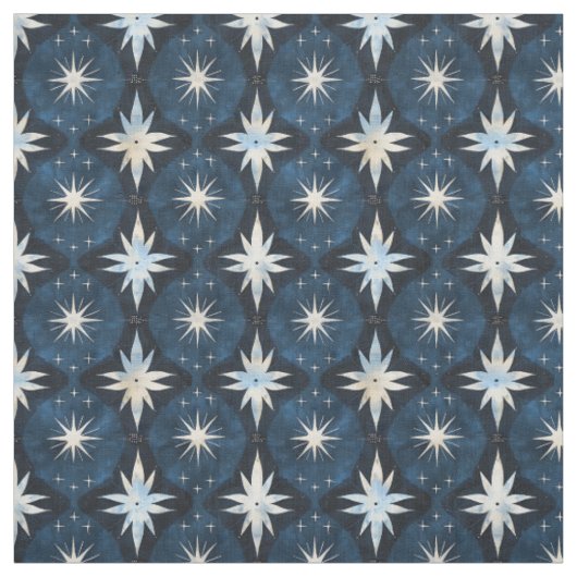 Blaue Sternenexplosion Googie-Muster Stoff (Muster)