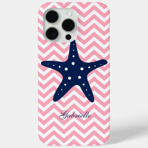 Blaue Sternenfische auf rosa Chevrons Muster iPhone 15 Pro Max Hülle