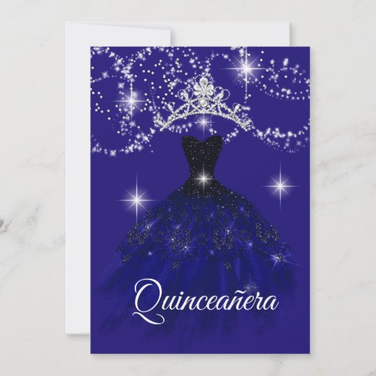 Blaue Sternennacht Sparkle Tiara Stars Quinceanera Einladung (Vorderseite)