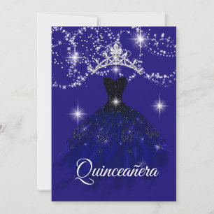 Blaue Sternennacht Sparkle Tiara Stars Quinceanera Einladung