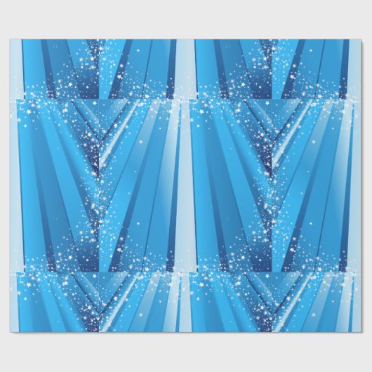 Blaue Sternexplosion mit leuchtenden Lichtstrahlen Geschenkpapier (Flach)
