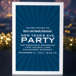Blaue Sternexplosion Streifen Neujahr Party laden  Einladung