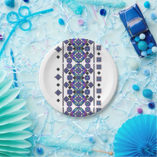 Blaue Stickerei Pappteller (Party)