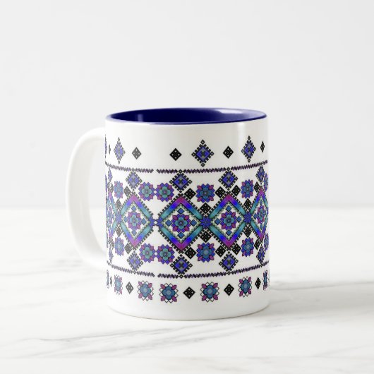 Blaue Stickerei Zweifarbige Tasse (Vorderseite Links)