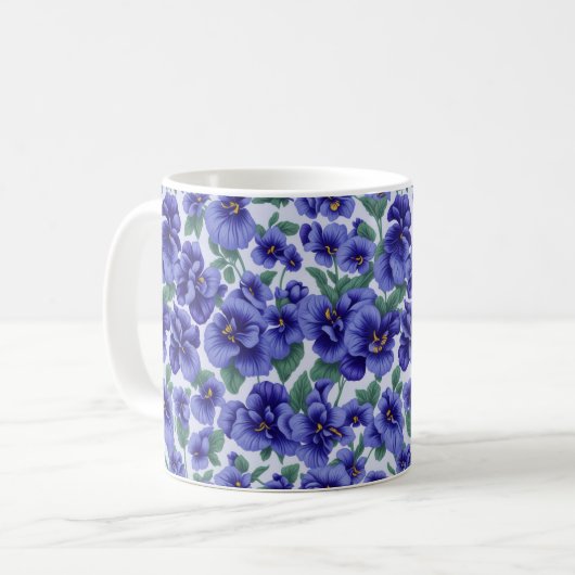 Blaue Stiefmütterchen-Blumen Kaffeetasse (Vorderseite Links)