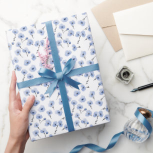 Blaue Stiefmütterchen in Weiß Geschenkpapier