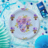 Blaue Stiefmütterchen-Karo-Blumen-Muster-Papier-Pa Pappteller (Party)