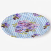 Blaue Stiefmütterchen-Karo-Blumen-Muster-Papier-Pa Pappteller (Schrägansicht)