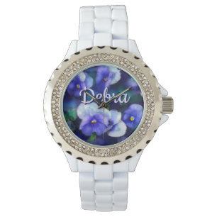 Blaue Stiefmütterchen Stiefmütterchen-Blume Floral Armbanduhr