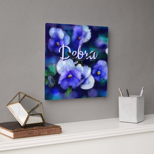 Blaue Stiefmütterchen Stiefmütterchen-Blume Person Quadratische Wanduhr (Büro)