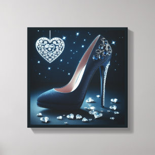 Blaue Stilettos mit Heart Shaped Diamonds Leinwanddruck