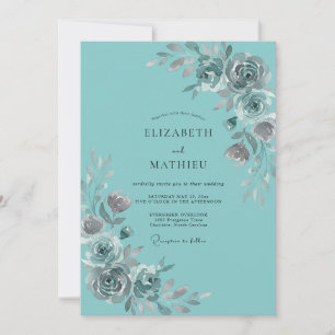 Blaue Stimmungs-Hochzeit im Floral-Romanze-Stil Einladung