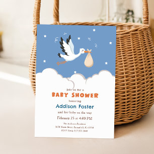 Blaue Storch-Junge-Speziallieferung-Baby-Party Einladung