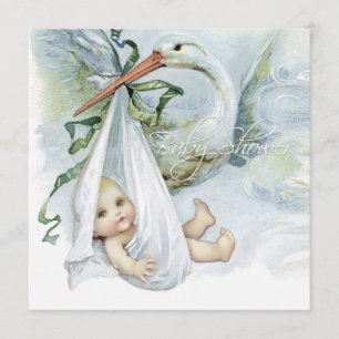 Blaue Storchen-Baby-Party Einladung