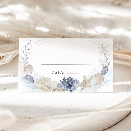 Blaue Strand-Küsten-Muschel-Hochzeitsname Platzkarte