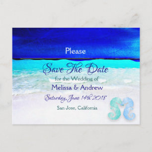 Blaue Strand-Ozean-Themen-Hochzeit Termin vormerke Ankündigungspostkarte
