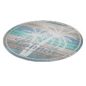 Blaue Strandbäume und Palmen Schneidebrett (Ecke)