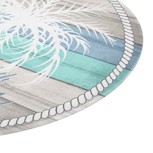 Blaue Strandbäume und Palmen Schneidebrett (Ecke)