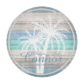 Blaue Strandbäume und Palmen Schneidebrett (Vorderseite)