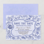 blaue Strandhochzeit Muscheln Save-the-Date Save The Date (Vorne/Hinten)