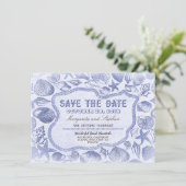 blaue Strandhochzeit Muscheln Save-the-Date Save The Date (Stehend Vorderseite)