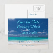 Blaue Strandhochzeit Save The Date Postkarte (Vorne/Hinten)