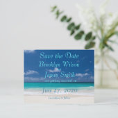 Blaue Strandhochzeit Save The Date Postkarte (Stehend Vorderseite)