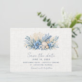 Blaue Strandidyll-Hochzeitsfoto Save the Date (Stehend Vorderseite)