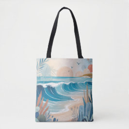 Blaue Strandillustration Tasche