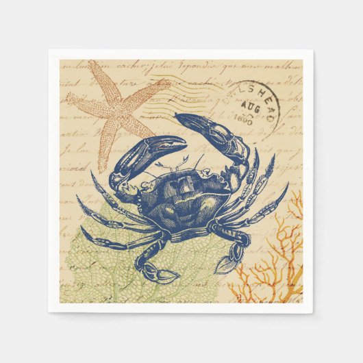Blaue Strandkrabben-Collage Serviette (Vorderseite)