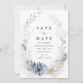 Blaue Strandküsten-Muschel-Hochzeit Save The Date (Vorderseite)