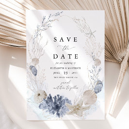 Blaue Strandküsten-Muschel-Hochzeit Save The Date