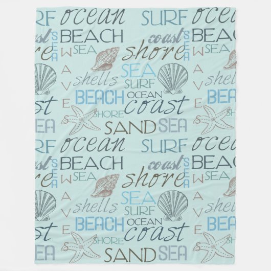 Blaue Strandschalen Ozeanküste Fleecedecke (Vorderseite)