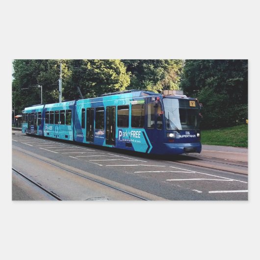 Blaue Straßenbahn Rechteckiger Aufkleber (Vorderseite)