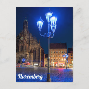 Blaue Straßenbeleuchtung in Nürnberg, Deutschland Postkarte