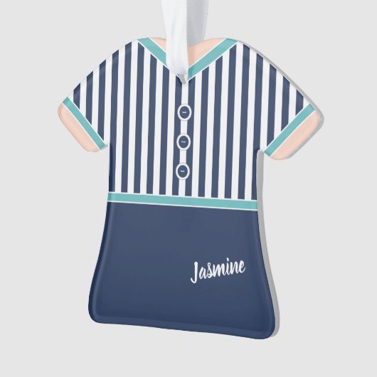 Blaue Streifen Aquamarin Trim Sportliches Tennis O Ornament (Vorderseite)