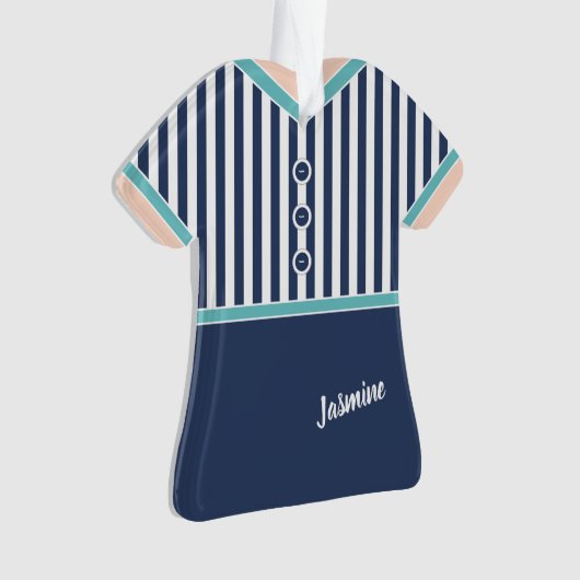 Blaue Streifen Aquamarin Trim Sportliches Tennis O Ornament (Vorderseite)