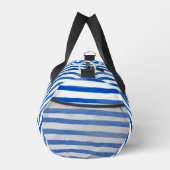 Blaue Streifen auf Weiß und Text Duffle Bag (Rechts)