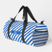 Blaue Streifen auf Weiß und Text Duffle Bag (Rechte Ecke)