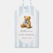 Blaue Streifen Bär Baby Shower  Geschenkanhänger (Vorderseite)