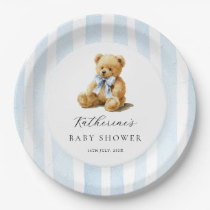 Blaue Streifen Bär Baby Shower Pappteller