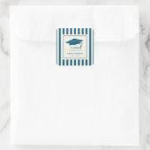 Blaue Streifen Benutzerdefinierte Abschlussfeier D Quadratischer Aufkleber (Tasche)