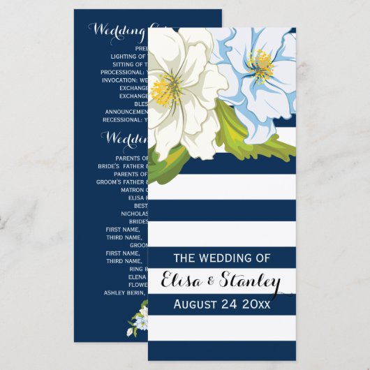 Blaue Streifen, Blume Modernes Hochzeitsprogramm Programm (Vorne/Hinten)