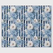Blaue Streifen Blumengeburten Geschenkpapier (Flach)