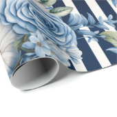 Blaue Streifen Blumengeburten Geschenkpapier (Rolleneckpunkt)
