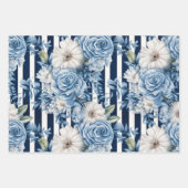 Blaue Streifen Blumengeburten Geschenkpapier Set (Vorderseite 3)