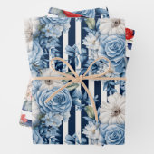 Blaue Streifen Blumengeburten Geschenkpapier Set (Beispiel)
